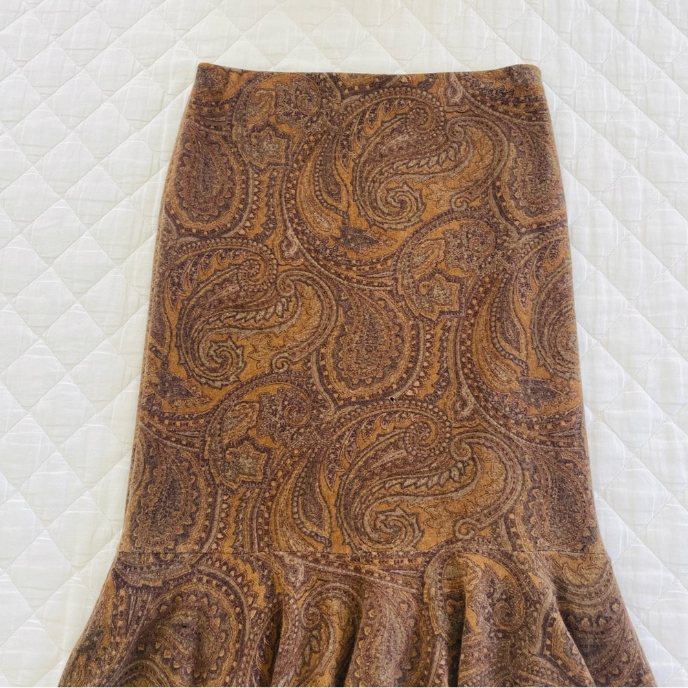 Vintage Ralph Lauren 100% Cashmere, 100% Silk Lined, Mermaid Paisley Skirt - Picture 2 of 8